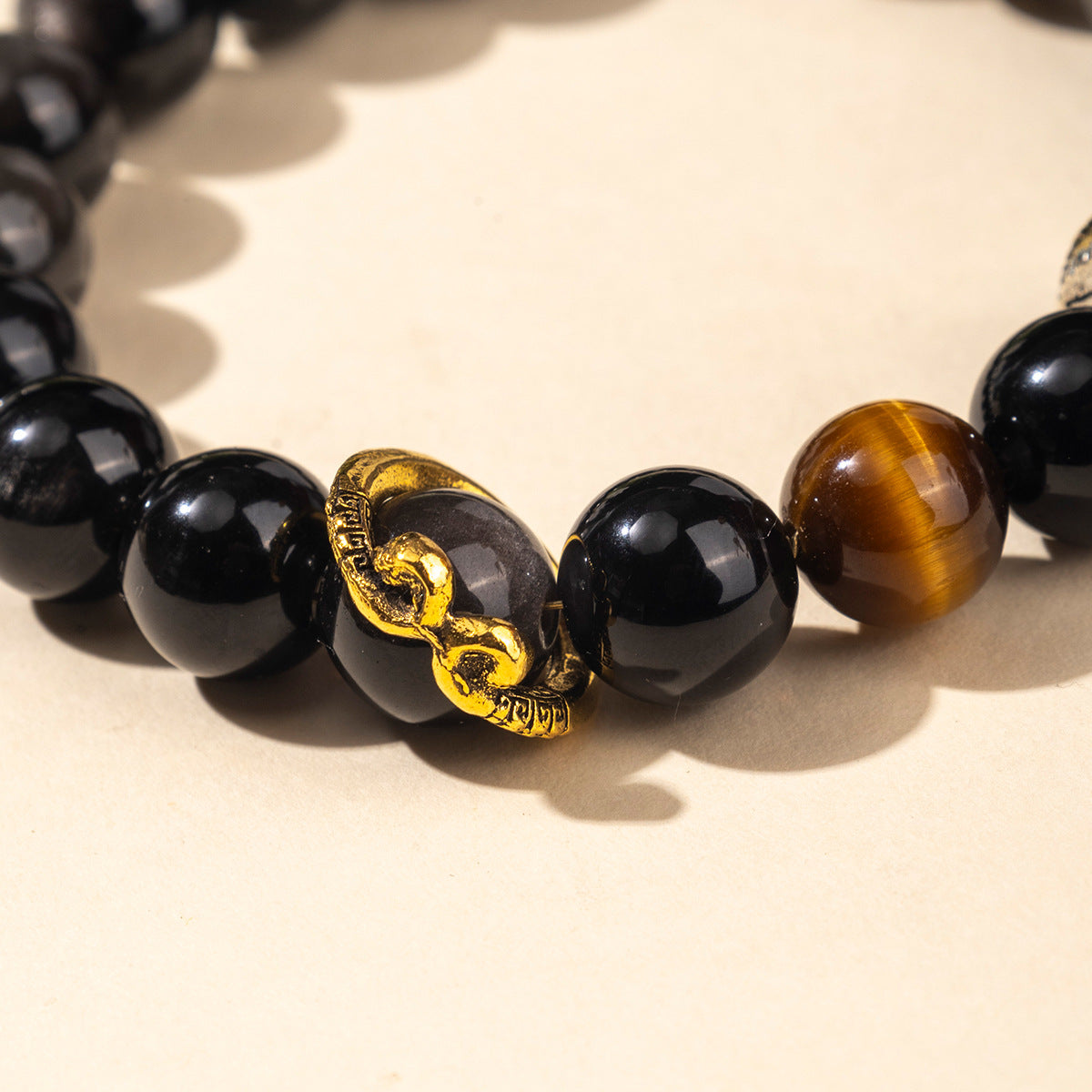 Silver Obsidian & Tiger Eye Wukong Protection Bracelet