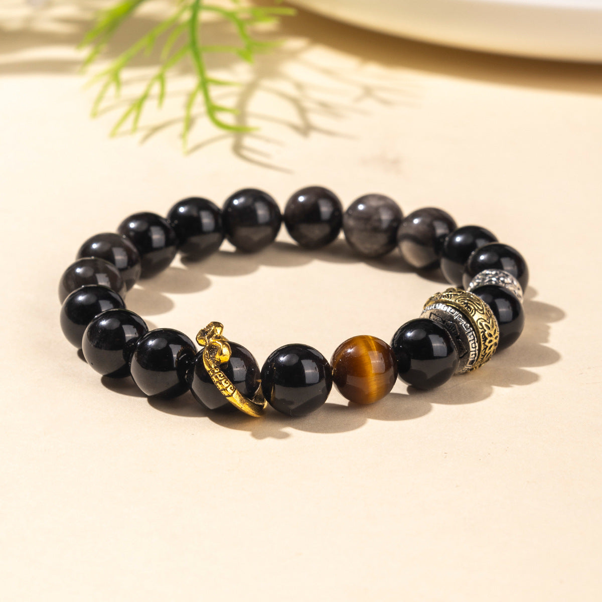 Silver Obsidian & Tiger Eye Wukong Protection Bracelet