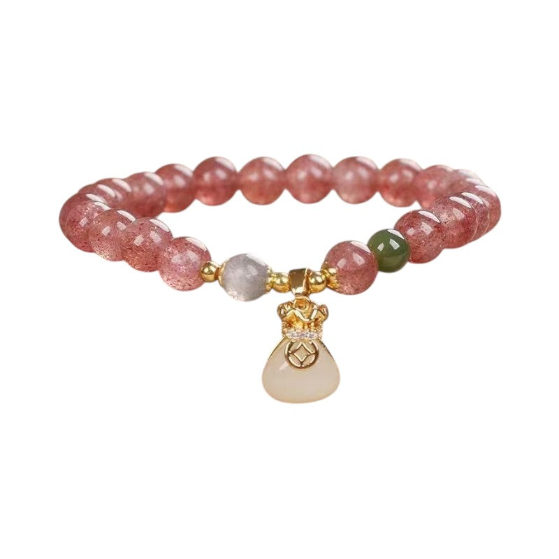 Strawberry Quartz Crystal Jade Money Bag Peace Bracelet1