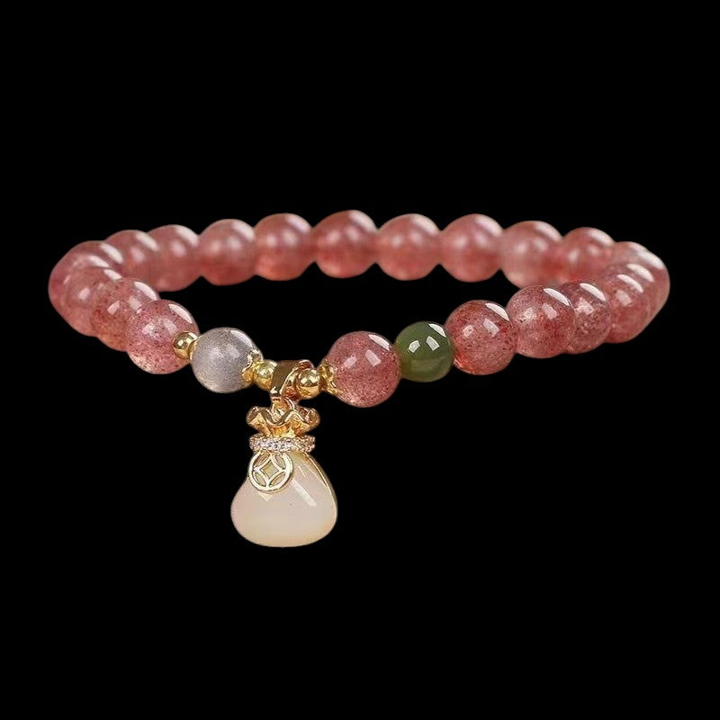 Strawberry Quartz Crystal Jade Money Bag Peace Bracelet2
