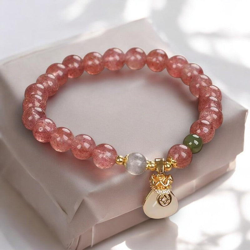 Strawberry Quartz Crystal Jade Money Bag Peace Bracelet3