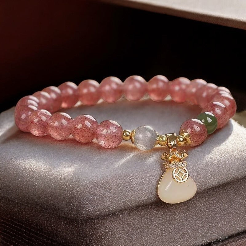 Strawberry Quartz Crystal Jade Money Bag Peace Bracelet4