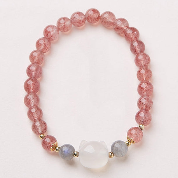 Love & Luck – Strawberry Quartz White Jade bead Bracelet