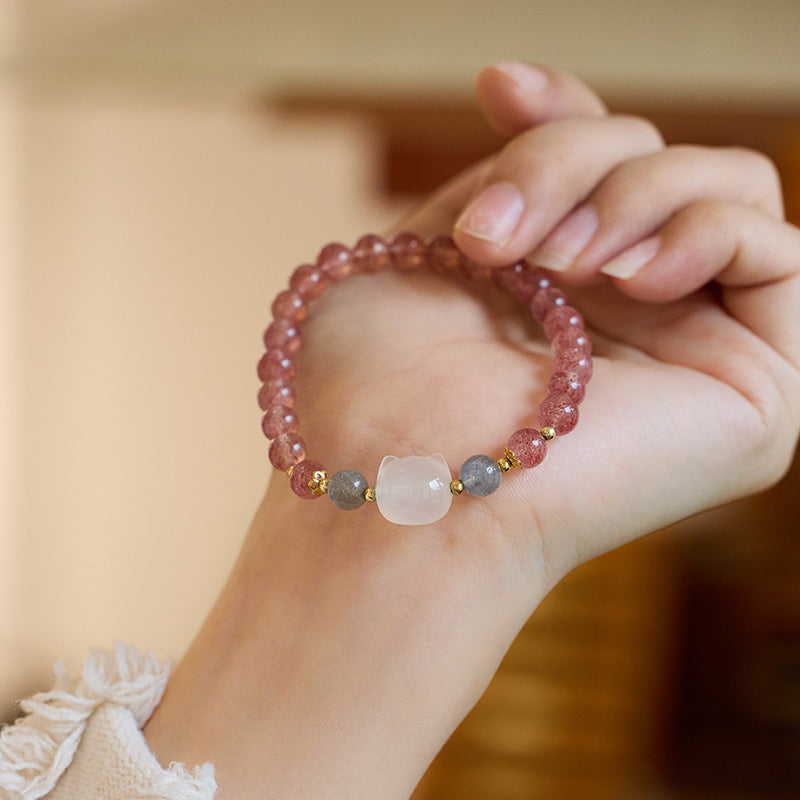 Love & Luck – Strawberry Quartz White Jade bead Bracelet