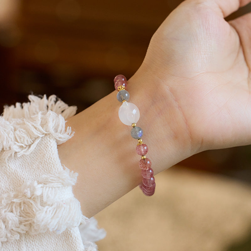 Love & Luck – Strawberry Quartz White Jade bead Bracelet