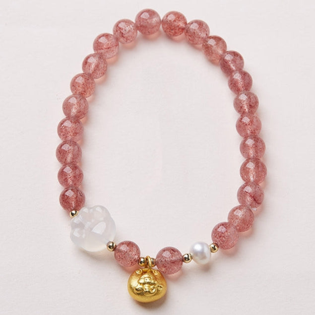 Love & Luck – Strawberry Quartz White Jade bead Bracelet