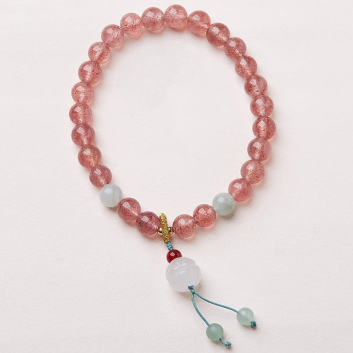 Love & Luck – Strawberry Quartz White Jade bead Bracelet