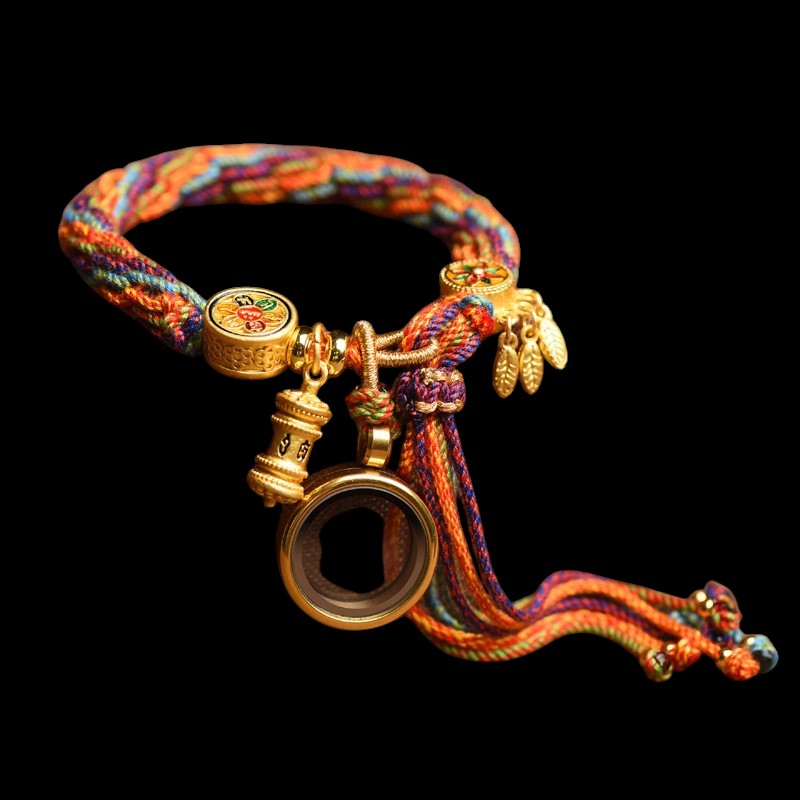 Tibetan Om Mani Padme Hum Luck Knot String Bracelet Black