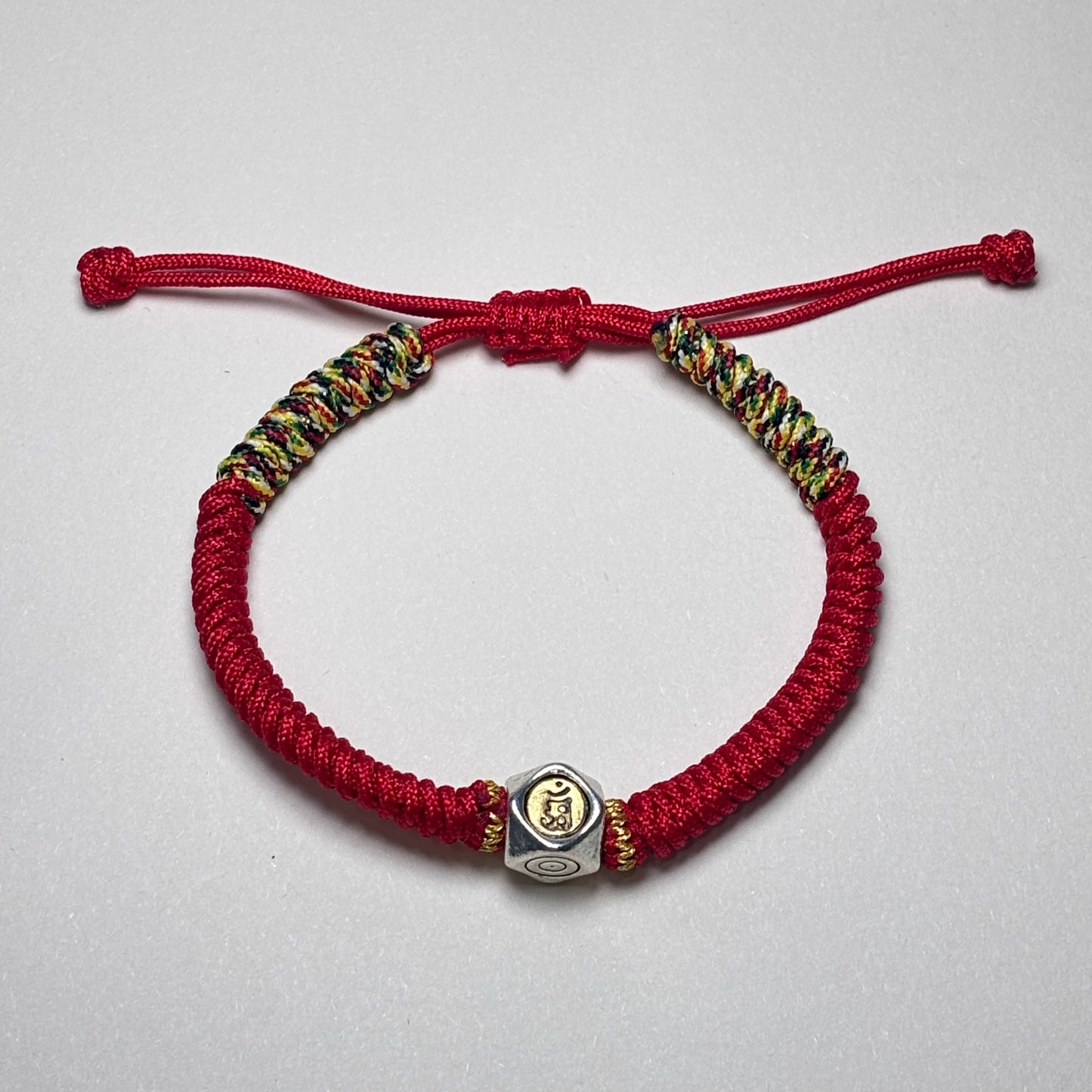 Tibetan Red String Silver Mantra Bead Protection Bracelet