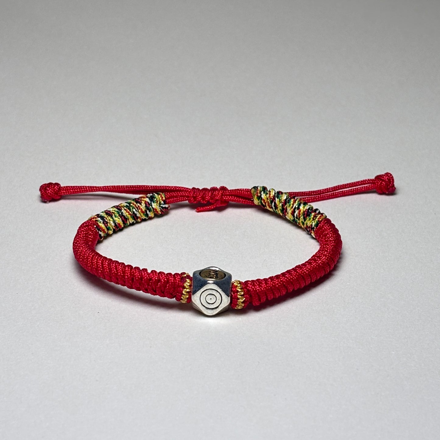 Tibetan Red String Silver Mantra Bead Protection Bracelet