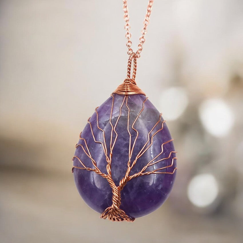 Tree of Life Natural Quartz Crystal Healing Energy Pendant2