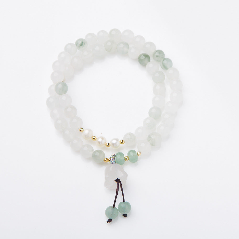 White Jade Blossom Charm Wrap Bracelet
