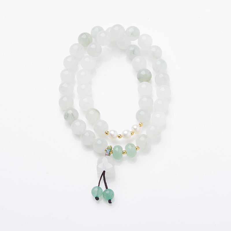 White Jade Blossom Charm Wrap Bracelet