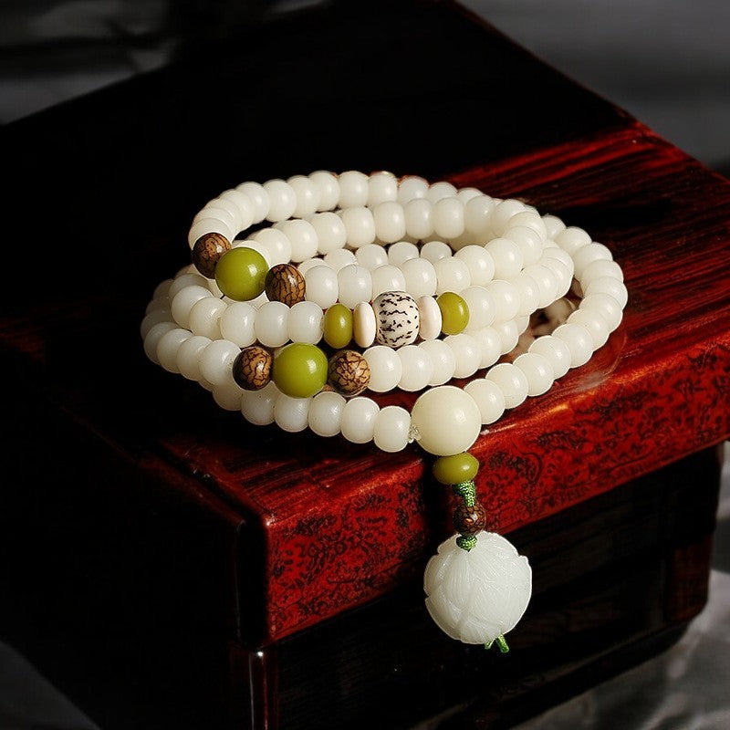White Jade Bodhi Lotus Mala Beads Necklace Bracelet Box
