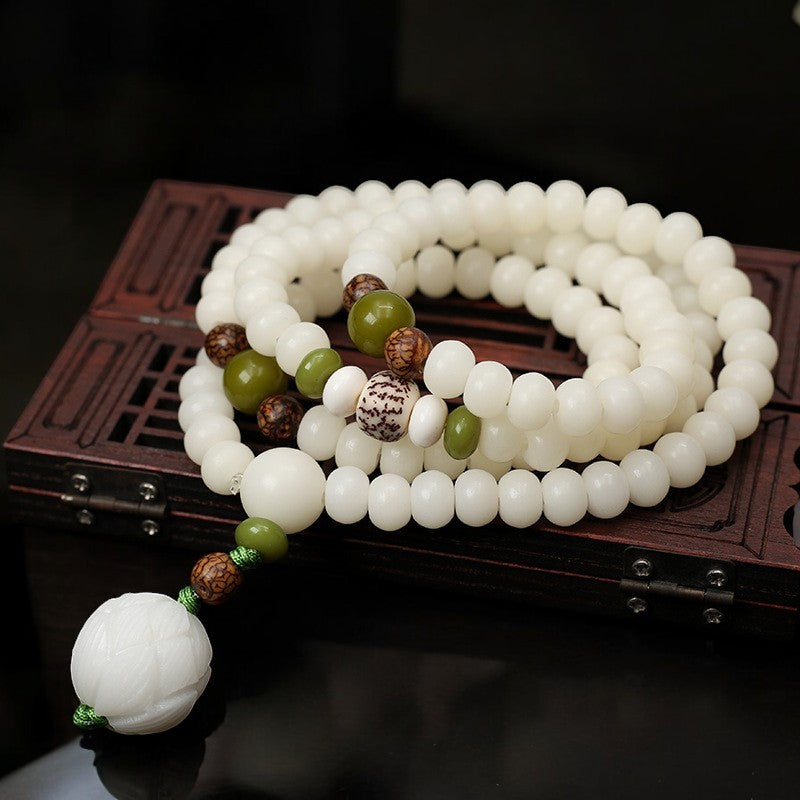White Jade Bodhi Lotus Mala Beads Necklace Bracelet Box1