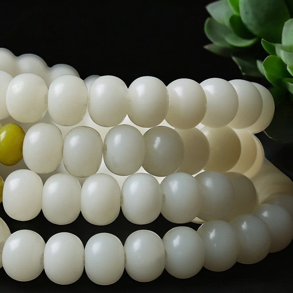 White Jade Bodhi Lotus Mala Beads Necklace Bracelet balck1