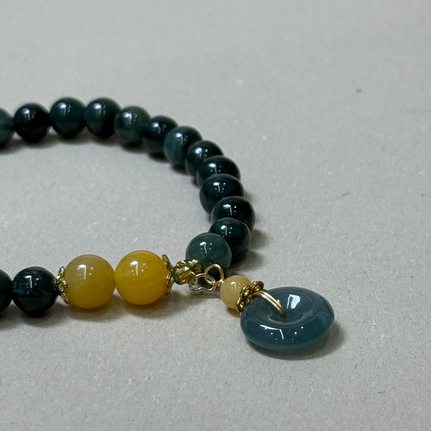 Natural Green Jade Peace Buckel Pendant Bracelet
