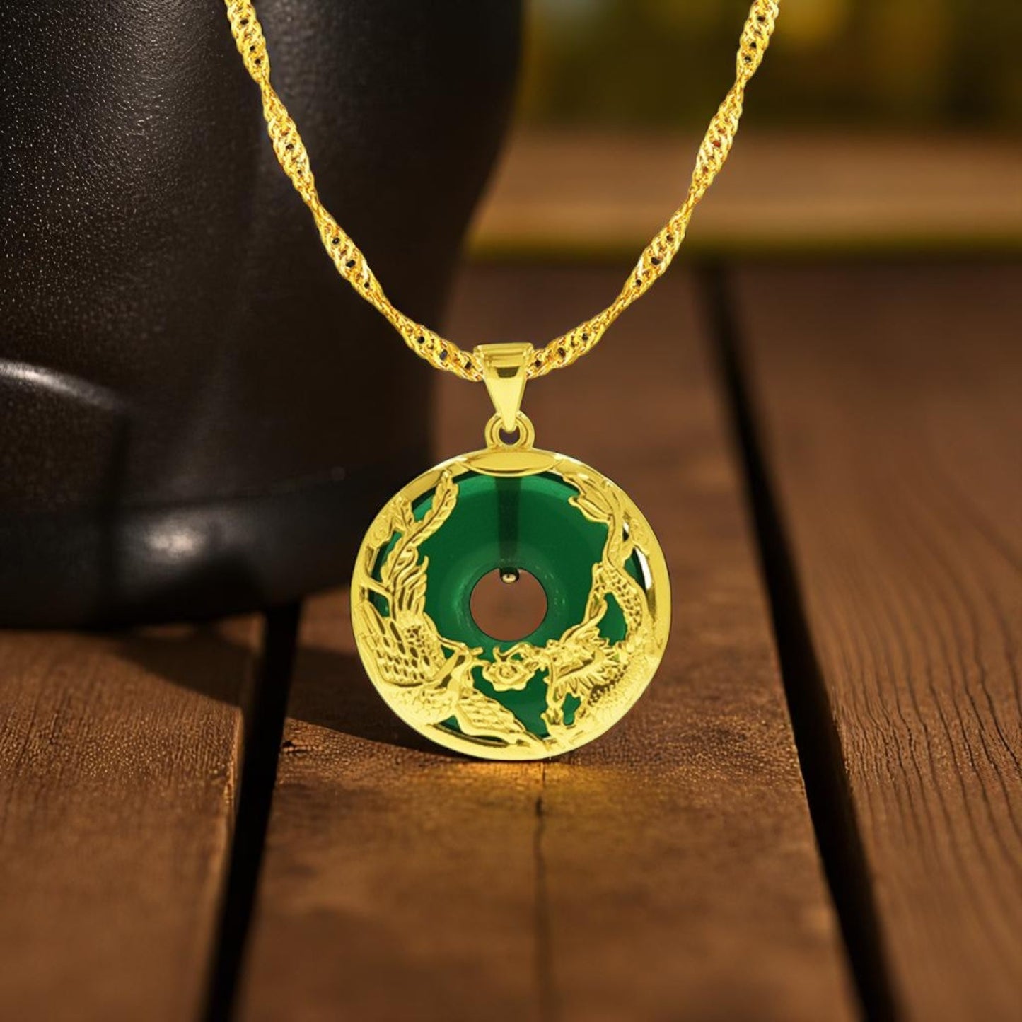 Halskette mit Drachen und Phönix aus natürlicher Jade