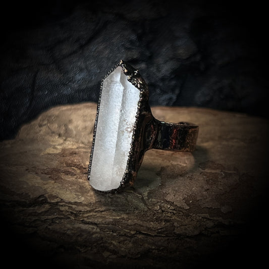 Clear Quartz Raw Stone Adjustable Ring