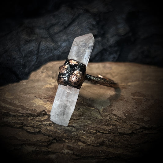 Clear Quartz Raw Stone Adjustable Ring