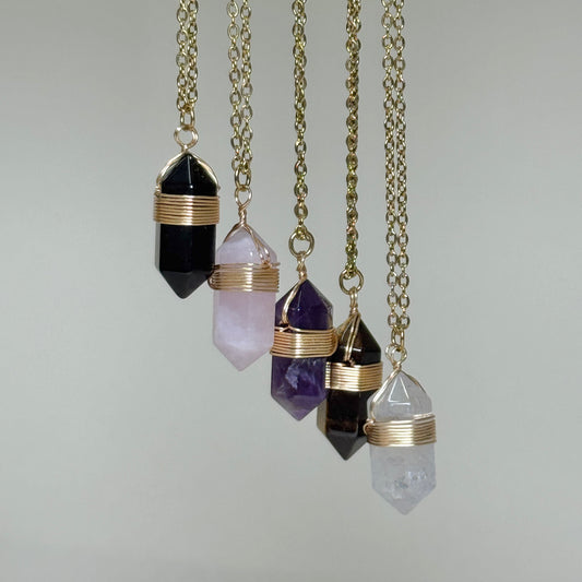 Natural Crystal Hexagon Wire-Wrapped Necklace