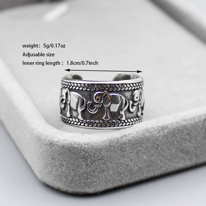 Vintage Elephant Thai Silver Adjustable Ring