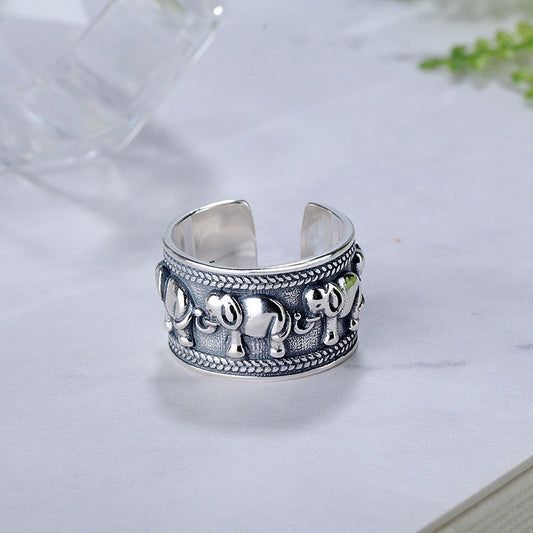 Vintage Elephant Thai Silver Adjustable Ring