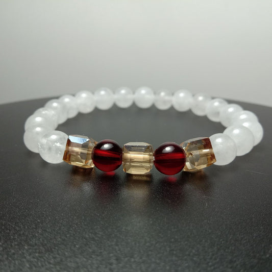 White Chalcedony Garnet Geometric Citrine Bracelet