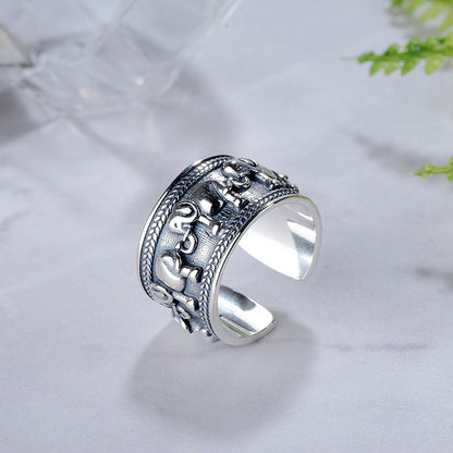 Vintage Elephant Thai Silver Adjustable Ring