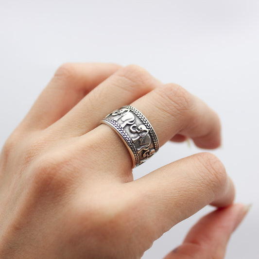 Vintage Elephant Thai Silver Adjustable Ring