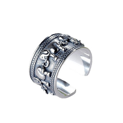 Vintage Elephant Thai Silver Adjustable Ring