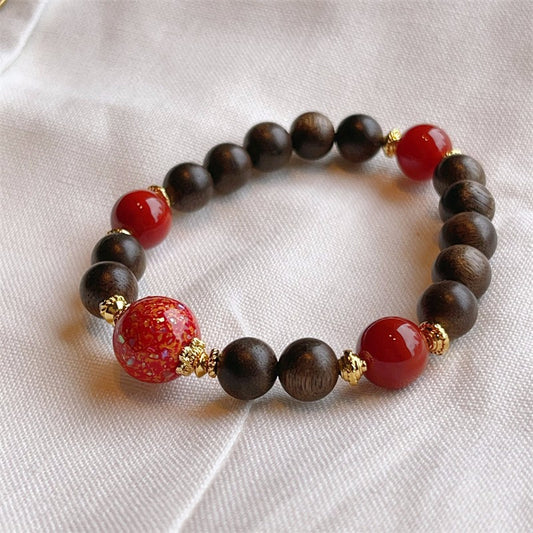Agarwood Red Agate Lucky Beaded Bracelet