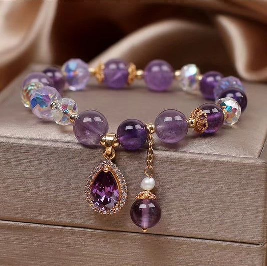 Amethyst Pendant Bead Bracelet