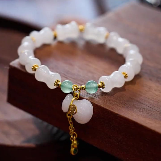 Bamboo-Shaped White Jade Wealth Pouch Bracelet
