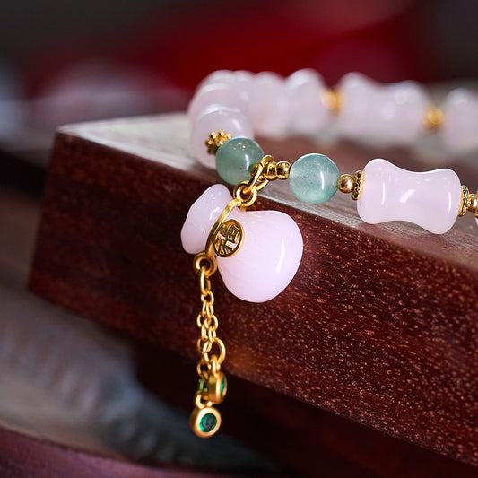 Bamboo-Shaped White Jade Wealth Pouch Bracelet