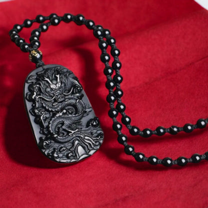 Black Obsidian Dragon Pendant 