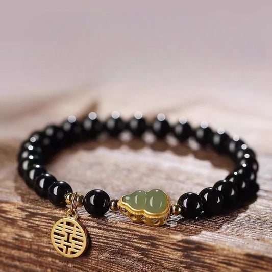 Black Obsidian Jade Gourd Wealth Bracelet