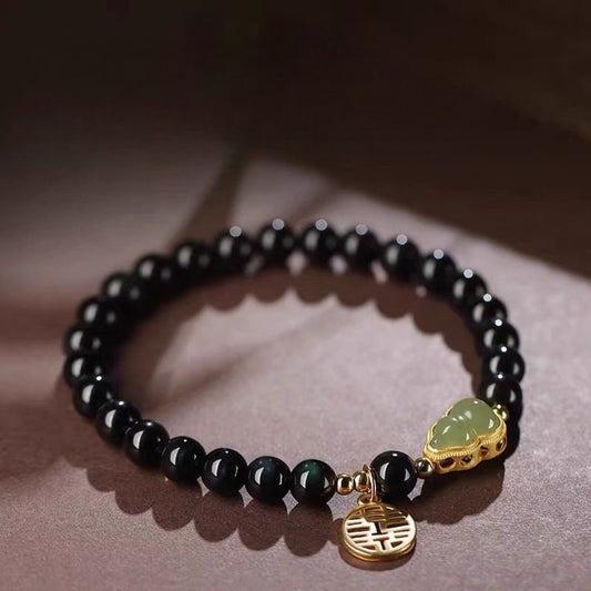 Black Obsidian Jade Gourd Wealth Bracelet