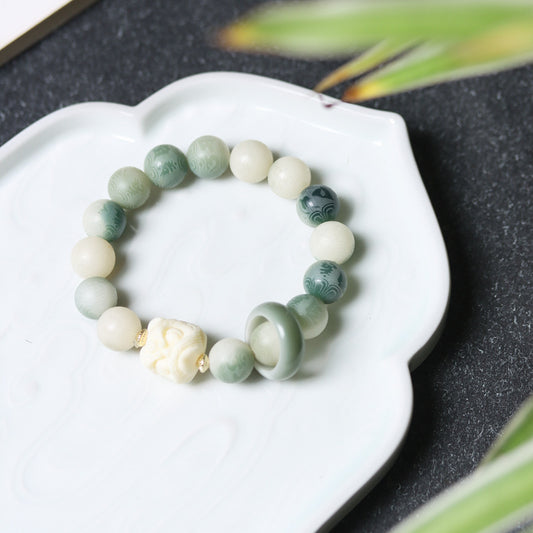 Bodhi Seed Six-Syllable Mantra Carved Dancing Lion Beads Bracelet