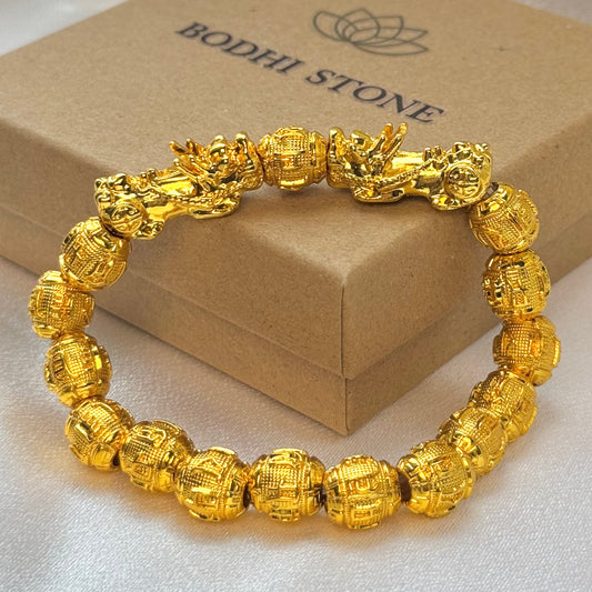 Double Golden Pixiu Wealth Mantra Bracelet
