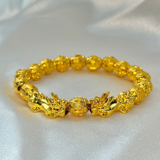 Double Golden Pixiu Wealth Mantra Bracelet