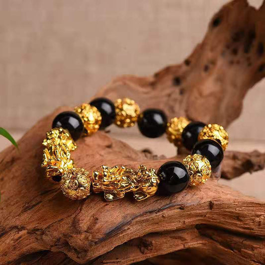 Double Guardian Pixiu Obsidian Bracelet