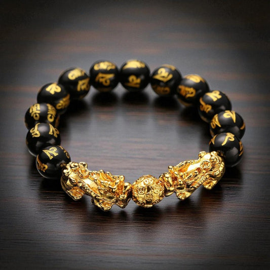 Double Pixiu Mantra Obsidian Wealth Orb Bracelet