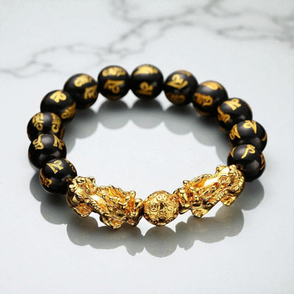 Double Pixiu Mantra Obsidian Wealth Orb Bracelet