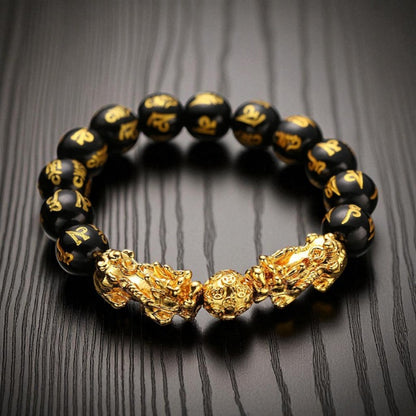 Double Pixiu Mantra Obsidian Wealth Orb Bracelet