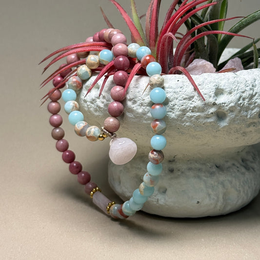 Double Wrap Natural Rhodonite Shoushan Stone Bracelet