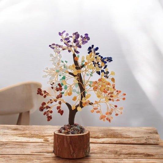 Feng Shui Chakra Gemstone Bonsai Tree Grass Black Wood