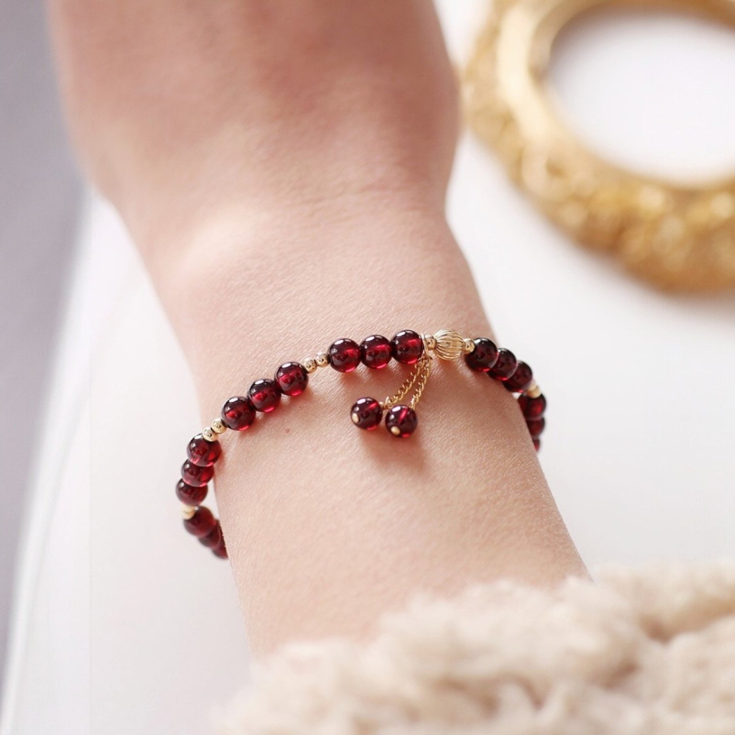 Garnet Three-Bead Bracelet