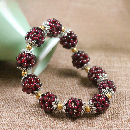 Garnet Woven Floral Sphere Bracelet
