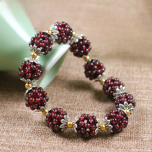 Garnet Woven Floral Sphere Bracelet